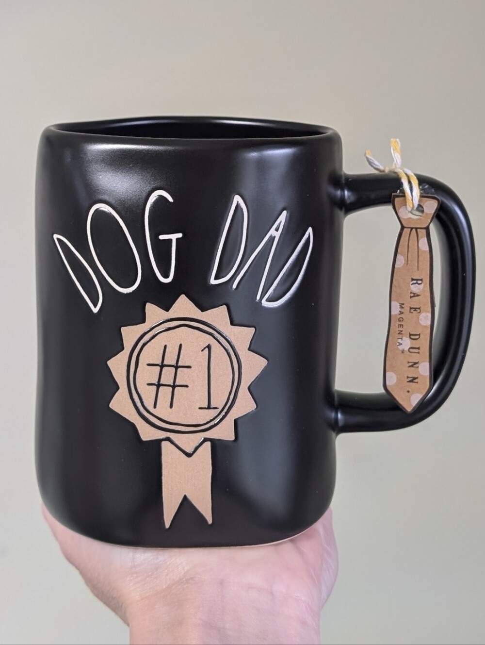 Rae Dunn #1 DOG DAD Soft Matte Black Mug with Award Ribbon Detail 🥇